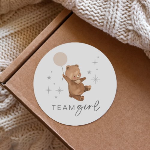 Teddy Bear Balloon Gender Reveal _ Team Girl Classic Round Sticker