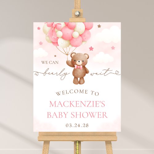 Teddy Bear Balloon Girl Baby Shower Welcome Sign