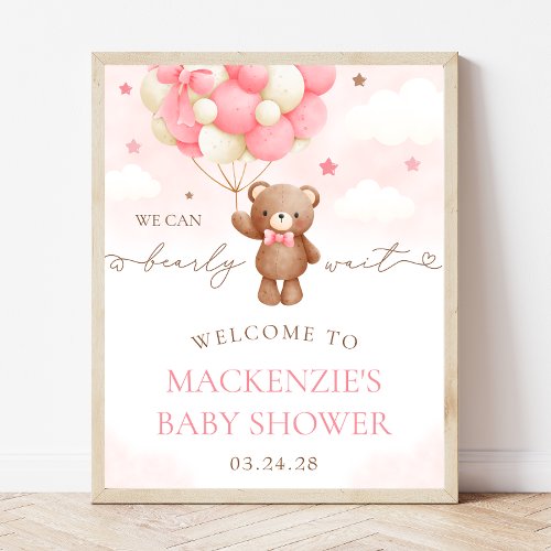Teddy Bear Balloon Girl Baby Shower Welcome Sign