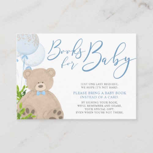 Teddy Bear Balloon Greenery Baby Book Request Enclosure Card