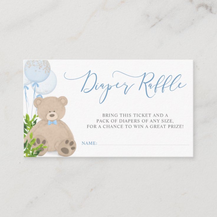 Teddy Bear Balloon Greenery Diaper Raffle Ticket Enclosure Card | Zazzle