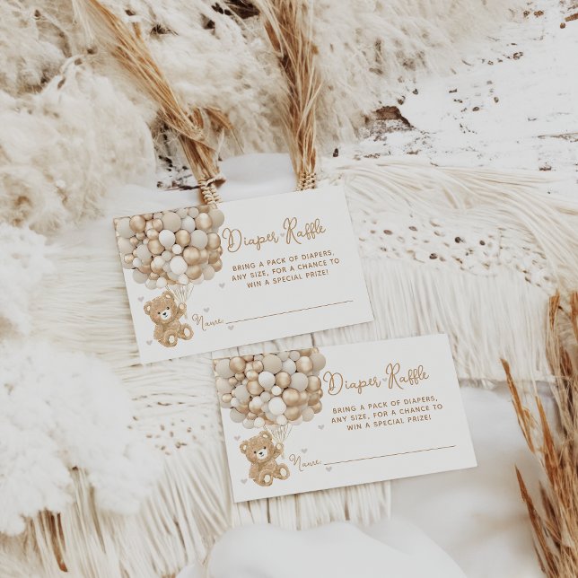 Teddy Bear Balloon Heart Baby Shower Diaper Ticket Enclosure Card (Creator Uploaded)