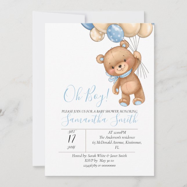 Teddy Bear Balloon Invitation (Front)