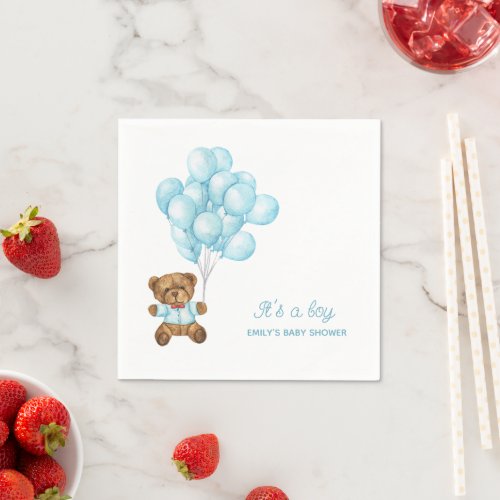 Teddy Bear Balloon Its a Boy Baby Shower Napkins