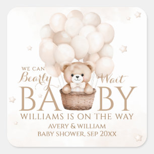 Teddy Bear Balloon Neutral Baby Shower Square Sticker