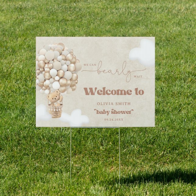 Teddy Bear Balloon Neutral Baby Shower Welcome Sign (Insitu)