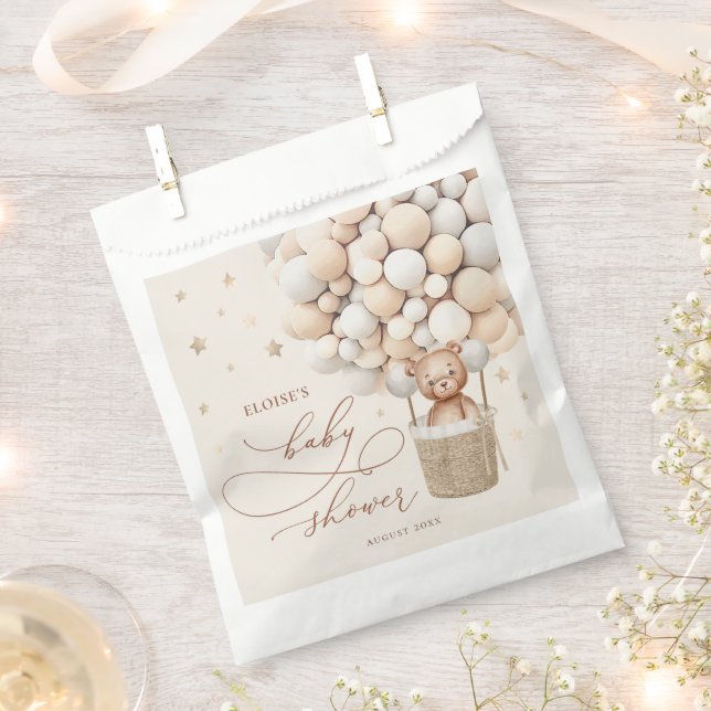 Teddy Bear Balloon Neutral Bearly Wait Baby Shower Favor Bag (Clipped)