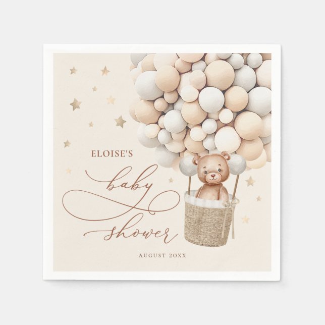 Teddy Bear Balloon Neutral Bearly Wait Baby Shower Napkins (Front)