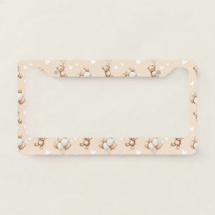 Teddy Bear Balloon Neutral Watercolor Pattern License Plate Frame