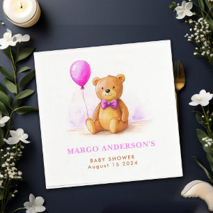 Teddy Bear Balloon Pastel Pink Brown Baby Shower Napkins