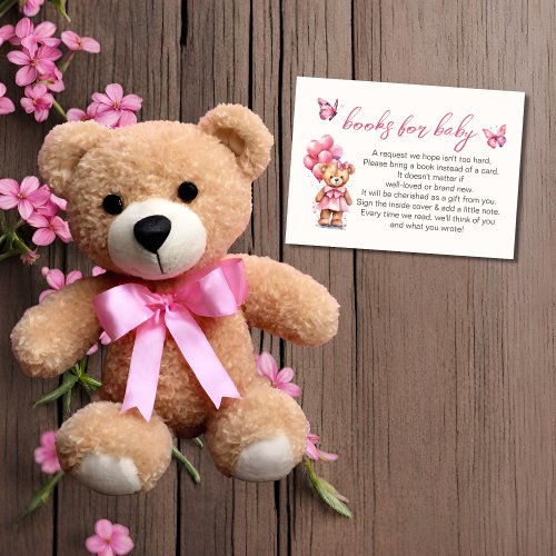Teddy Bear Balloon Pink Butterfly Girl Baby Shower Enclosure Card