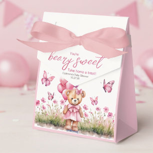 Teddy Bear Balloon Pink Butterfly Girl Baby Shower Favor Boxes
