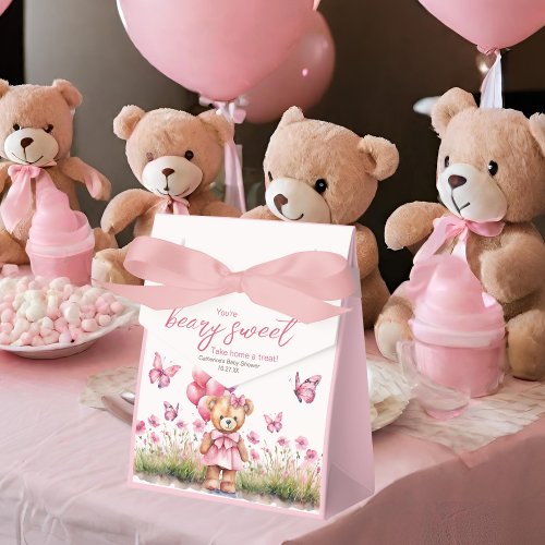 Teddy Bear Balloon Pink Butterfly Girl Baby Shower Favor Boxes