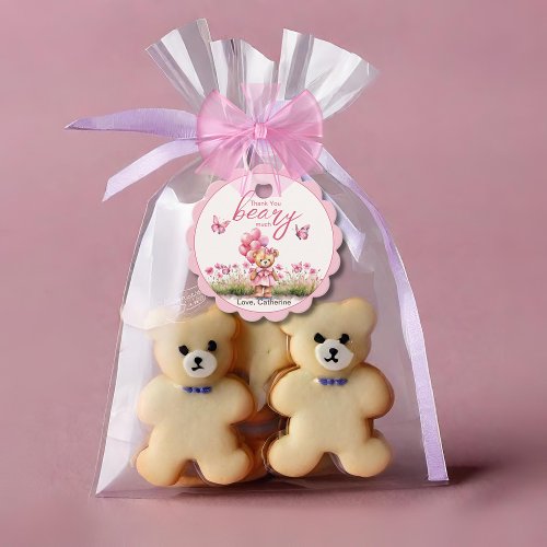 Teddy Bear Balloon Pink Butterfly Girl Baby Shower Favor Tags