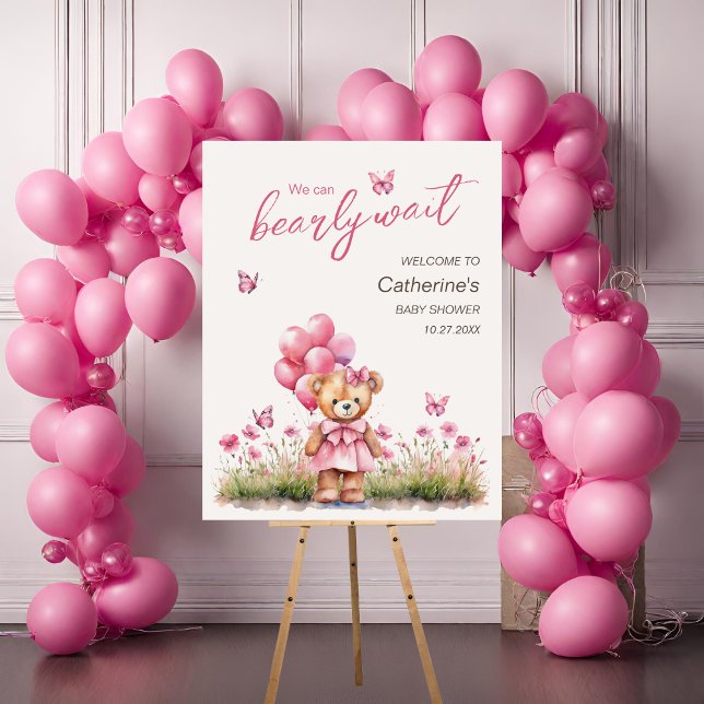 Teddy Bear Balloon Pink Butterfly Girl Baby Shower Foam Board (Creator Uploaded)