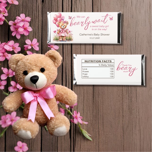 Teddy Bear Balloon Pink Butterfly Girl Baby Shower Hershey Bar Favors (Creator Uploaded)