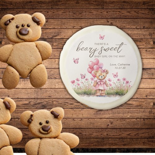 Teddy Bear Balloon Pink Butterfly Girl Baby Shower Sugar Cookie