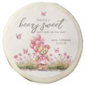 Teddy Bear Balloon Pink Butterfly Girl Baby Shower Sugar Cookie (Front)