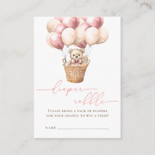 Teddy Bear Balloon Pink Diaper Raffle Tickets Enclosure Card