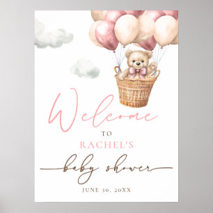 Teddy Bear Balloon   Pink Girl Baby Shower Welcome Poster