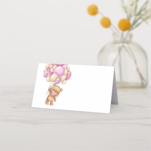 Teddy Bear Balloon Pink Place Card