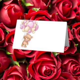Teddy Bear Balloon Pink Place Card