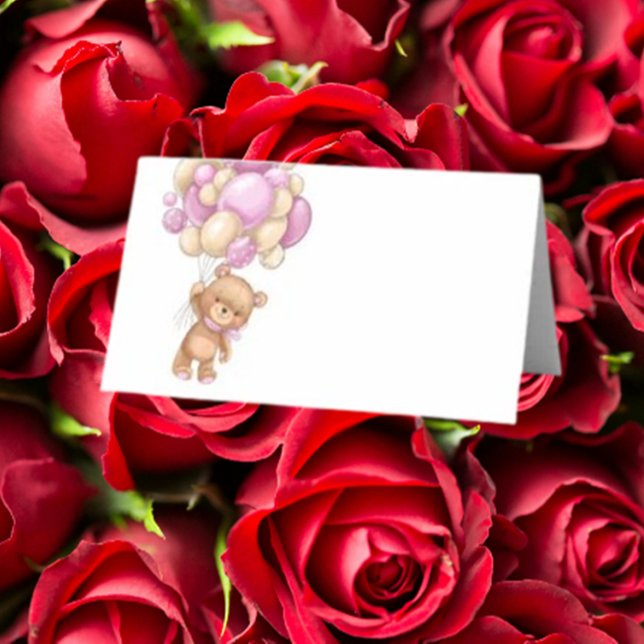 Teddy Bear Balloon Pink Place Card (Add a charming touch to your event with the pink  teddy Bear Balloon place card.)