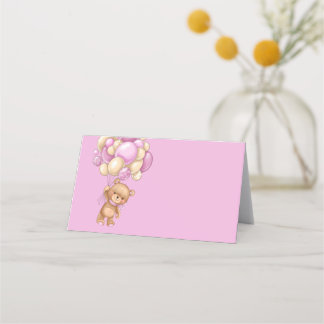 Teddy Bear Balloon Pink Place Card