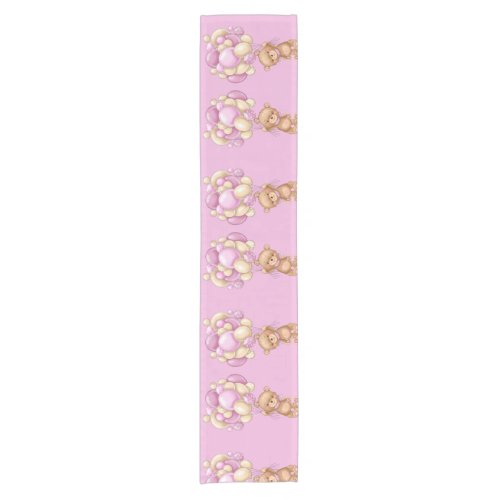 Teddy Bear Balloon Pink Short Table Runner