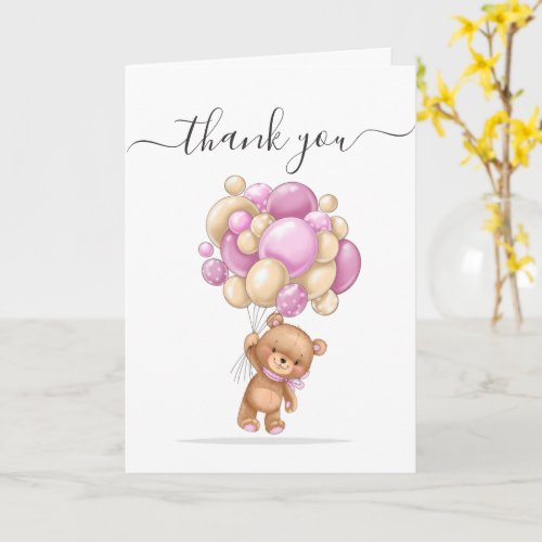 Teddy Bear Balloon PINK Thank You  Card