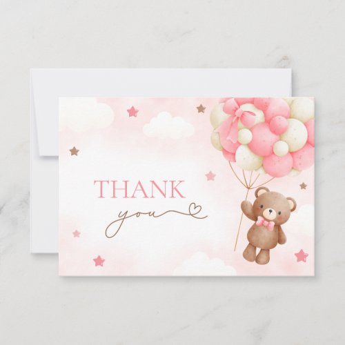 Teddy Bear Balloon Pink Thank You Cards