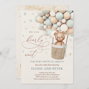 Teddy Bear Balloon Sage Green Bear Baby Shower Invitation