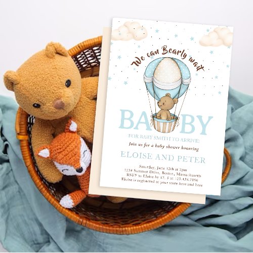 Teddy Bear  Balloon Star Bearly Wait Baby Shower Invitation