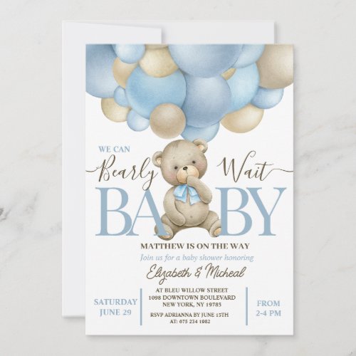 Teddy Bear Balloon Theme Baby Shower Invitation