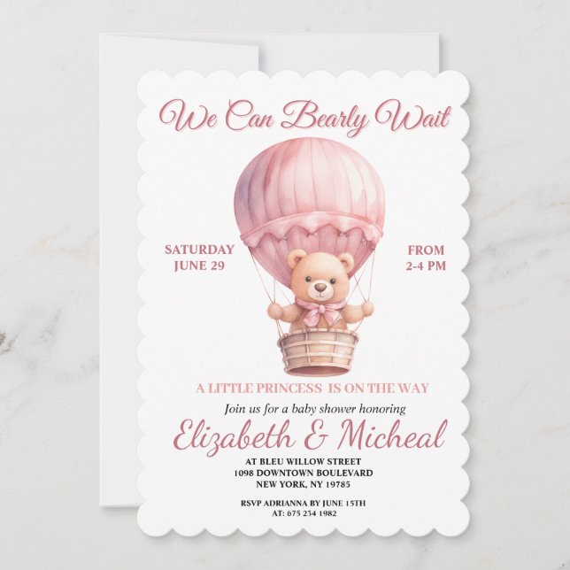 Teddy Bear Balloon Theme Baby Shower Invitation (Front)