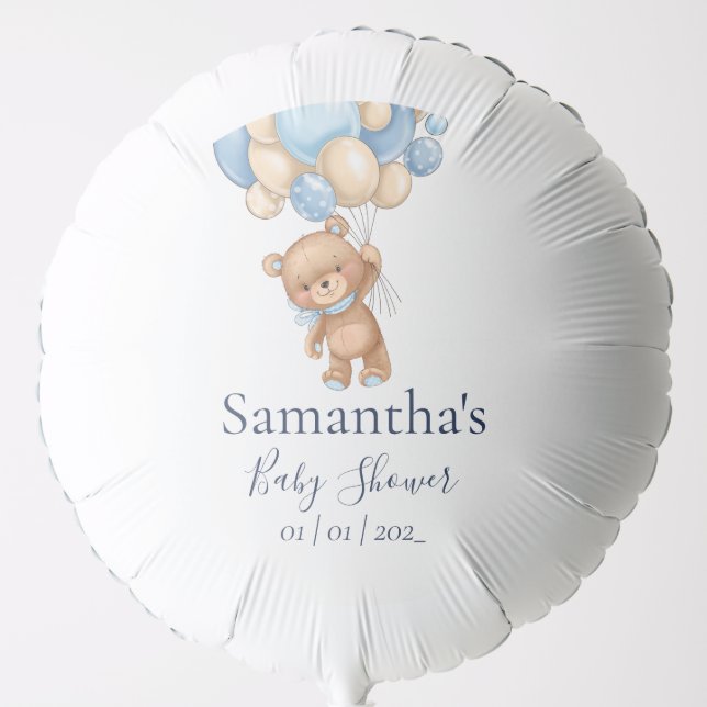 Teddy Bear Balloon White Blue baby shower  (Front)