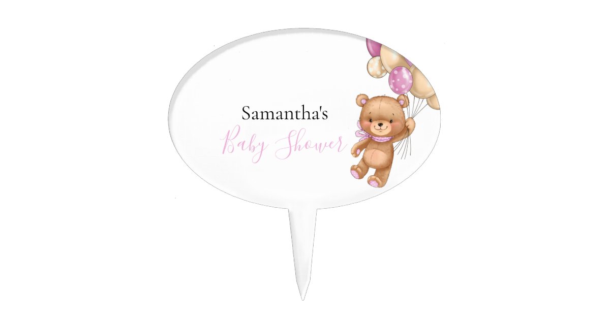 Teddy Bear Balloon White Pink Baby Shower Cake Topper | Zazzle