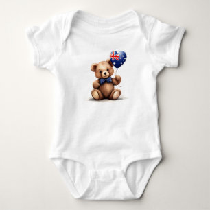 teddy bear & balloon with the Australian flag. Baby Bodysuit