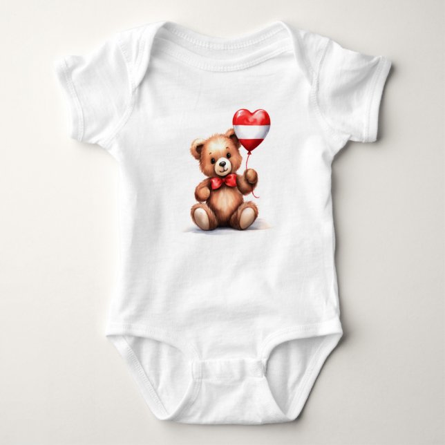 teddy bear & balloon with the Austrian flag. Baby Bodysuit (Front)