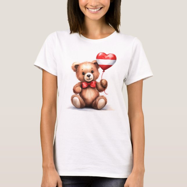 teddy bear & balloon with the Austrian flag. T-Shirt (Front)