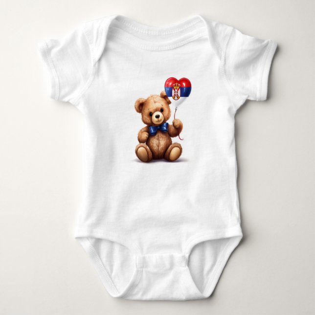 teddy bear & balloon with the Serbian flag. Baby Bodysuit (Front)