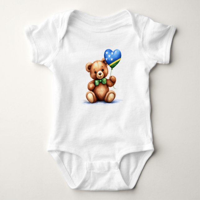 teddy bear & balloon with the Solomon Islands flag Baby Bodysuit (Front)