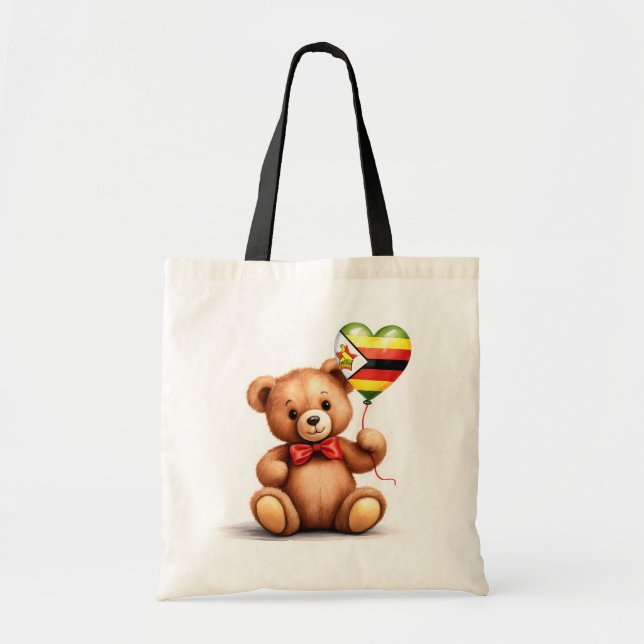teddy bear & balloon with the Zimbabwean flag. Tote Bag (Front)
