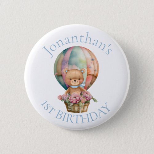 Teddy Bear  Balloons 1st Birthday  Button