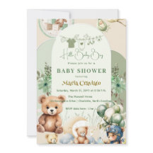 Teddy Bear & Balloons Baby Boy Shower Invitation