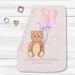 Teddy Bear Balloons Baby Girl Blanket