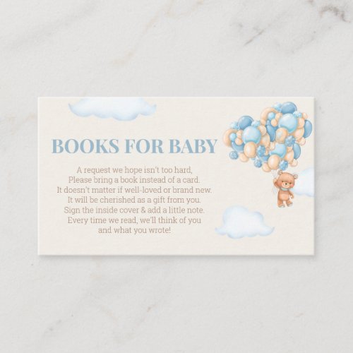 Teddy Bear Balloons Baby Shower Books for Baby Enclosure Card