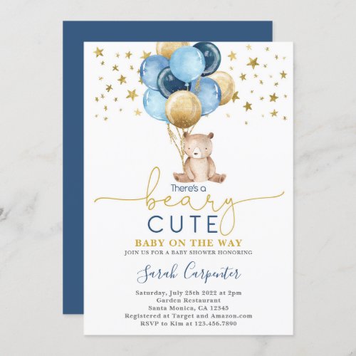 Teddy Bear Balloons Baby Shower Boy Invitation