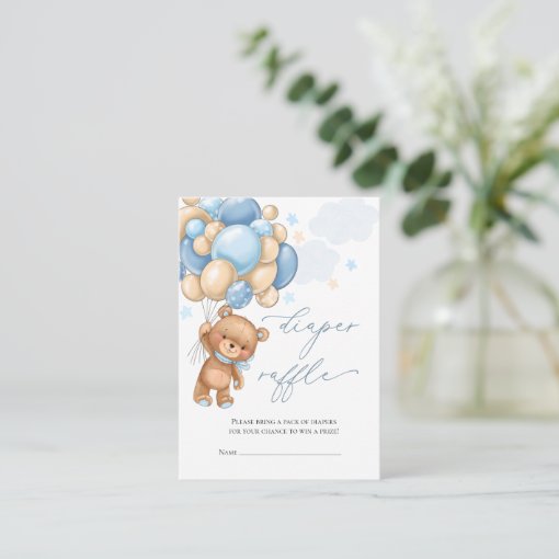 Teddy Bear Balloons Baby Shower Diaper Raffle Enclosure Card | Zazzle