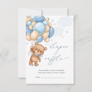 Teddy Bear Balloons Baby Shower Diaper Raffle  Note Card by IrinaFraser at Zazzle